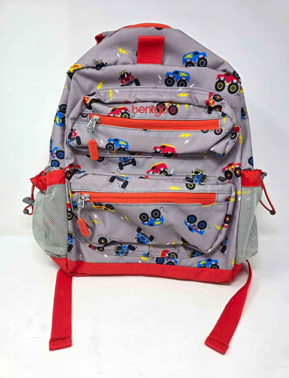 Bentgo Kids Backpack Monster Truck Cars Gray Red School Bag BGBKPAKV2-TKS